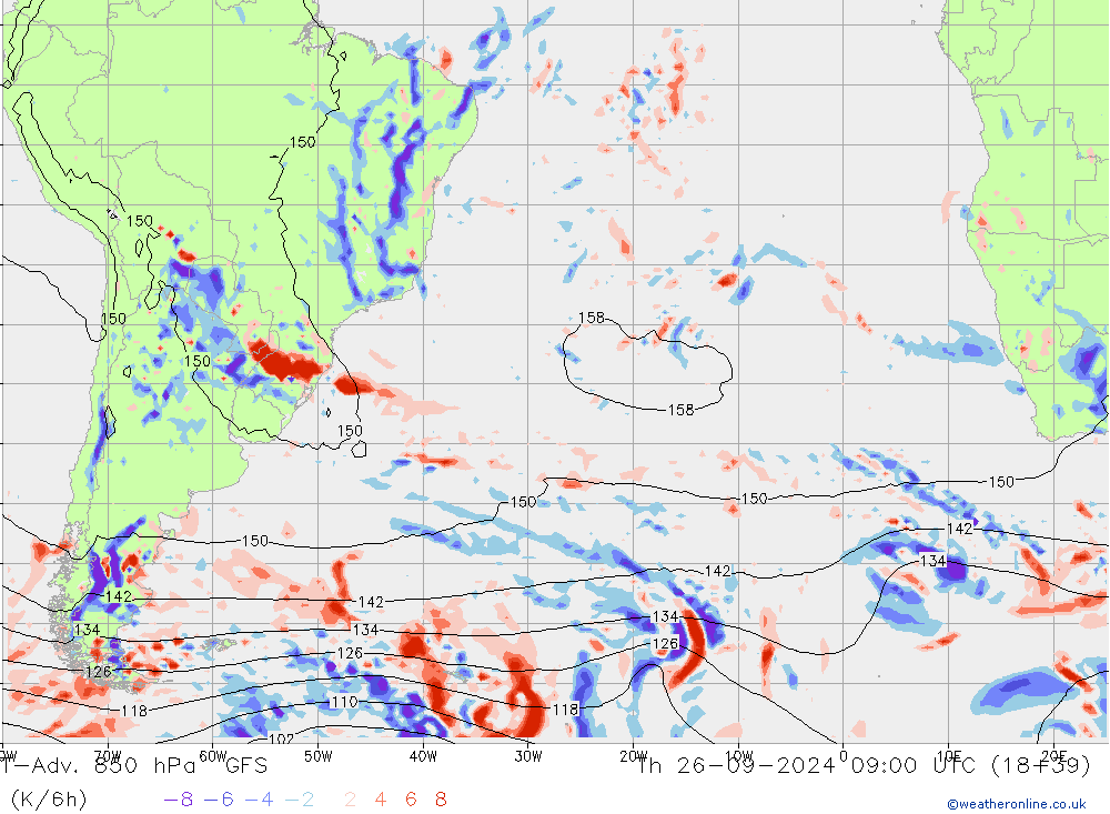 T-Adv. 850 hPa GFS gio 26.09.2024 09 UTC