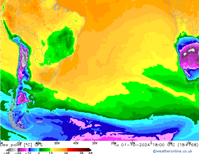 Dew point GFS Tu 01.10.2024 18 UTC