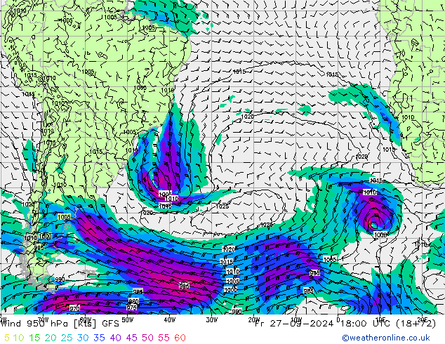 Wind 950 hPa GFS vr 27.09.2024 18 UTC