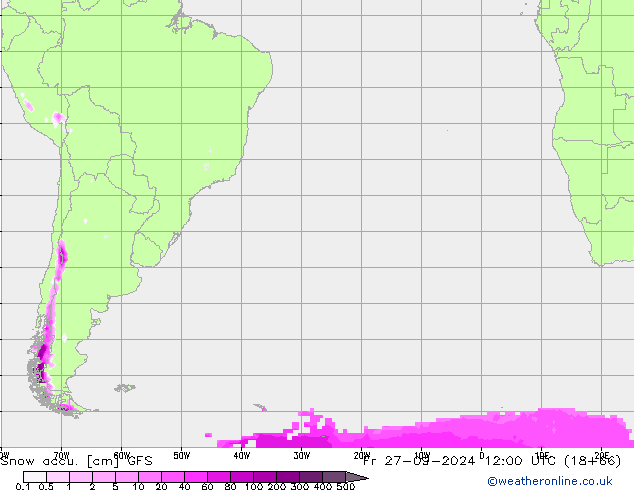 Глубина снега GFS пт 27.09.2024 12 UTC