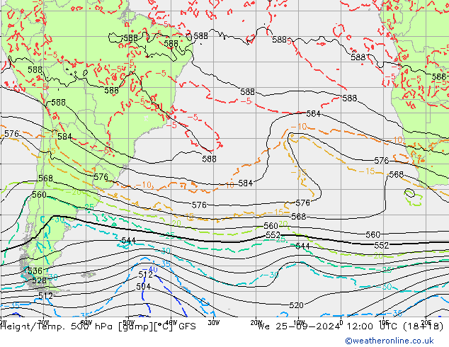 Z500/Rain (+SLP)/Z850 GFS We 25.09.2024 12 UTC