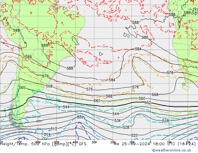 Height/Temp. 500 гПа GFS ср 25.09.2024 18 UTC