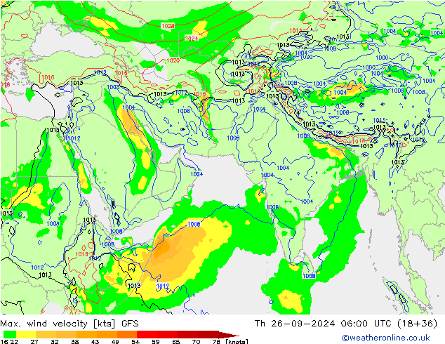 Max. wind snelheid GFS do 26.09.2024 06 UTC