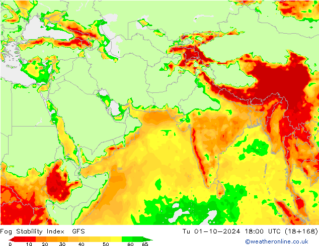 Fog Stability Index GFS Tu 01.10.2024 18 UTC