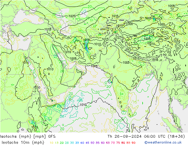 Isotachen (mph) GFS do 26.09.2024 06 UTC