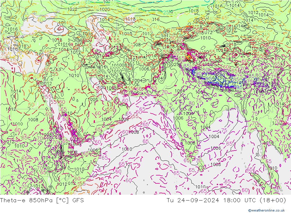 Theta-e 850hPa GFS septembre 2024