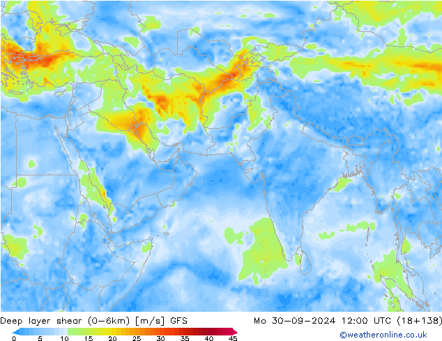 Deep layer shear (0-6km) GFS September 2024