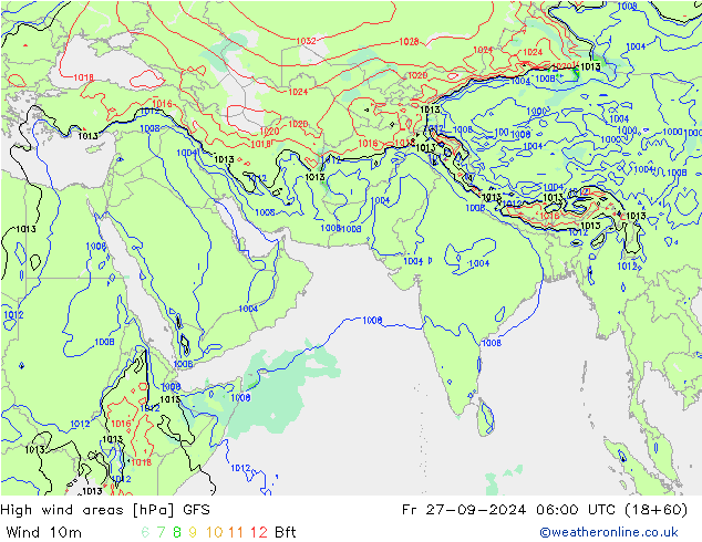 High wind areas GFS Fr 27.09.2024 06 UTC