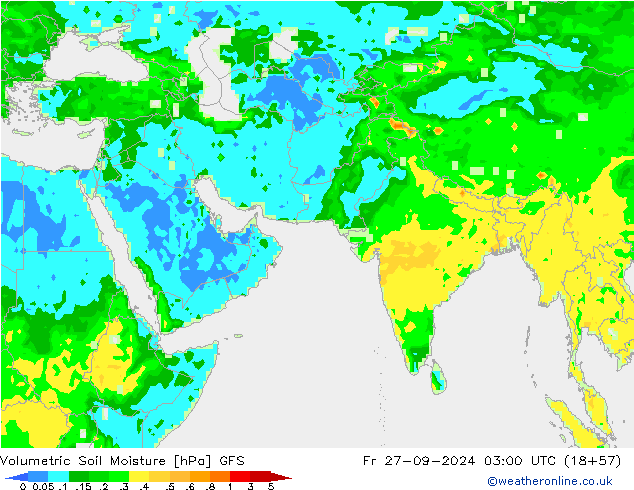 Volumetric Soil Moisture GFS ven 27.09.2024 03 UTC