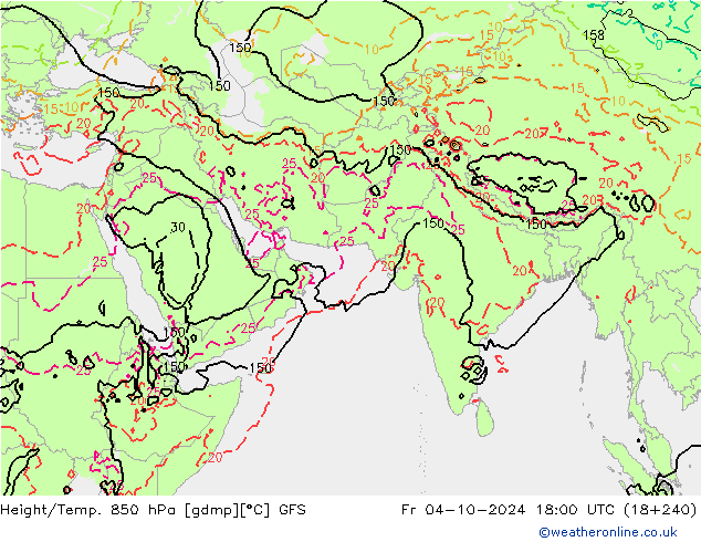 Height/Temp. 850 hPa GFS Pá 04.10.2024 18 UTC