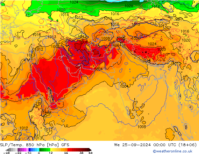 SLP/Temp. 850 hPa GFS mié 25.09.2024 00 UTC