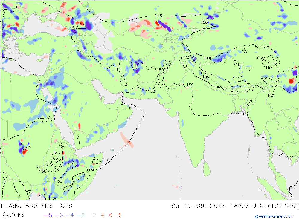 T-Adv. 850 hPa GFS Su 29.09.2024 18 UTC