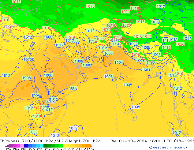 Thck 700-1000 hPa GFS St 02.10.2024 18 UTC