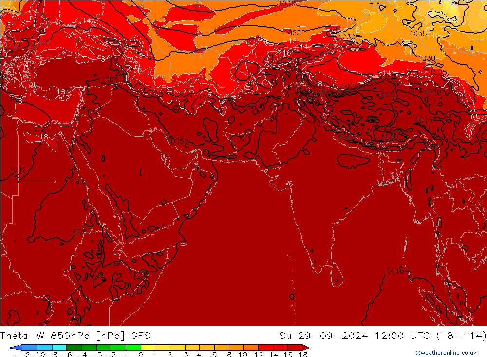 Theta-W 850hPa GFS dom 29.09.2024 12 UTC