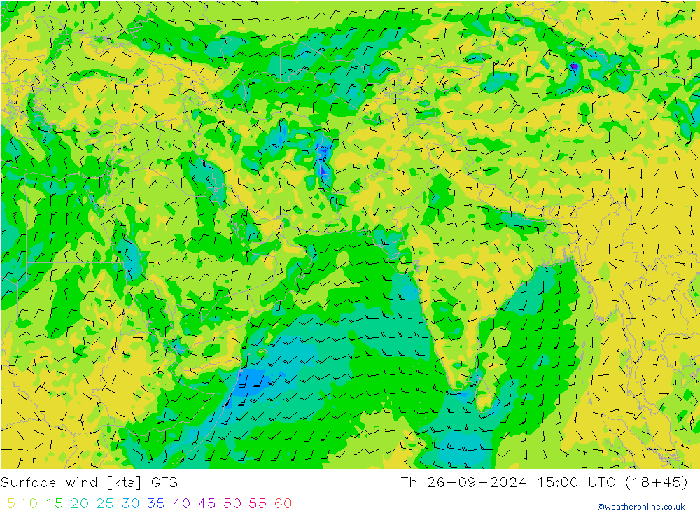 Vento 10 m GFS gio 26.09.2024 15 UTC