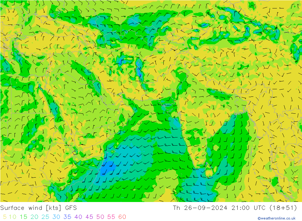 Surface wind GFS Čt 26.09.2024 21 UTC