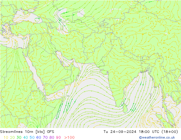 Streamlines 10m GFS Tu 24.09.2024 18 UTC