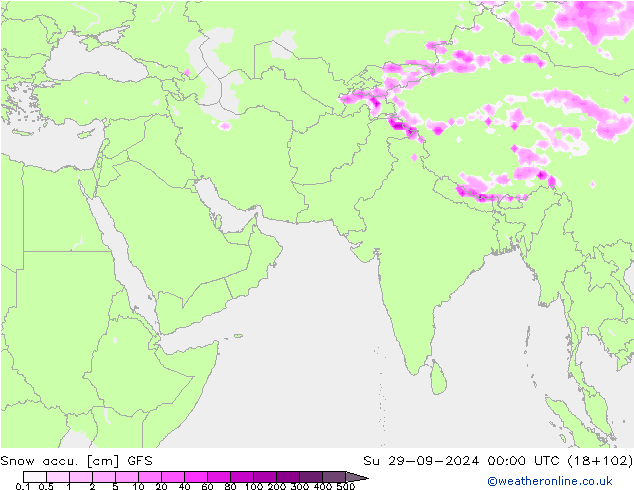 Snow accu. GFS Su 29.09.2024 00 UTC