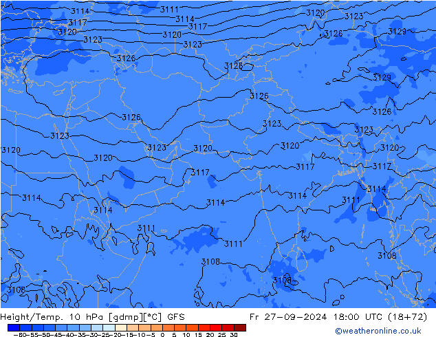 Height/Temp. 10 hPa GFS Sex 27.09.2024 18 UTC