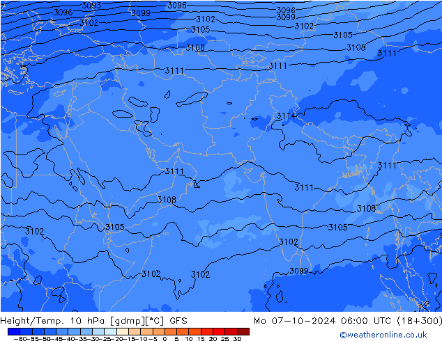 Hoogte/Temp. 10 hPa GFS ma 07.10.2024 06 UTC