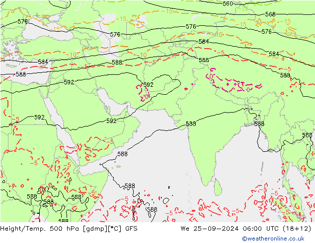 Hoogte/Temp. 500 hPa GFS wo 25.09.2024 06 UTC