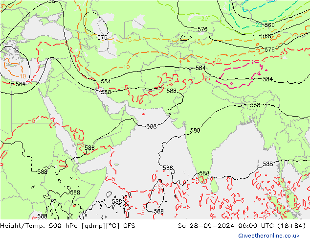 Height/Temp. 500 гПа GFS сб 28.09.2024 06 UTC