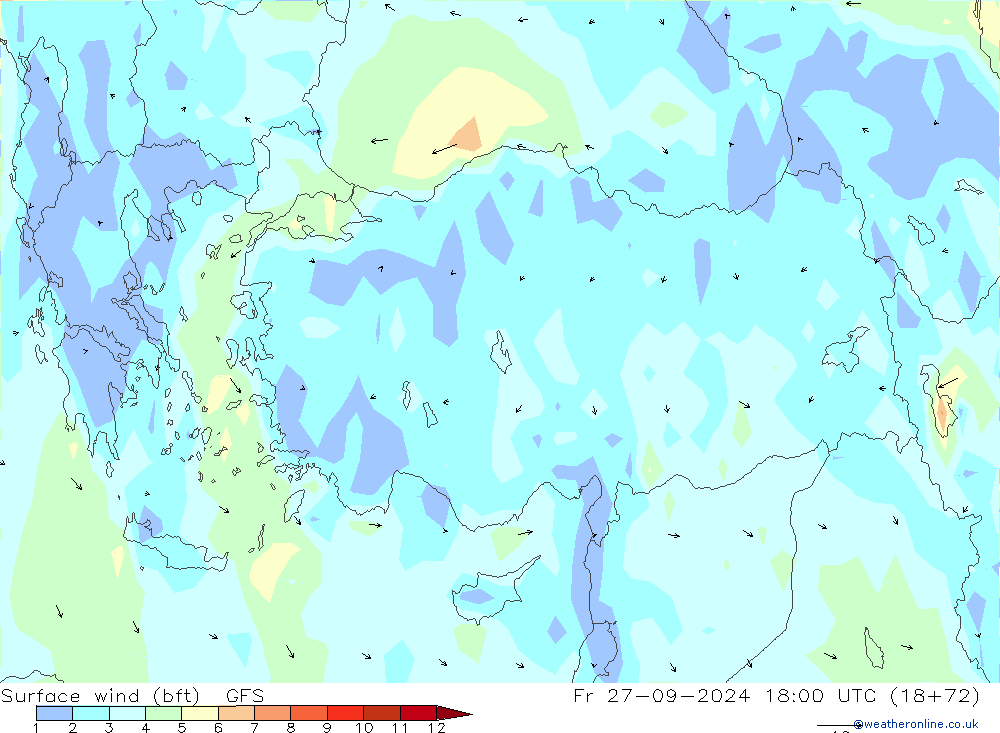  10 m (bft) GFS  27.09.2024 18 UTC