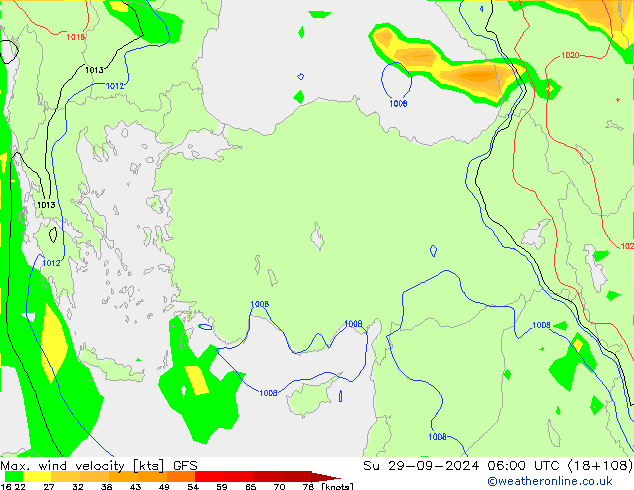 Maks. Rüzgar Hızı GFS Paz 29.09.2024 06 UTC