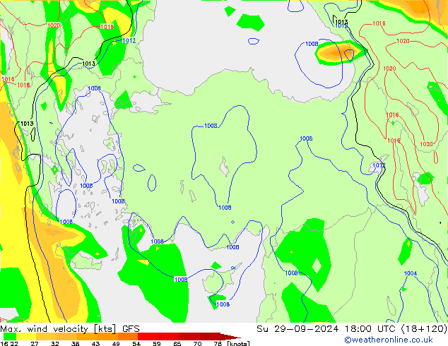 Max. wind velocity GFS Su 29.09.2024 18 UTC