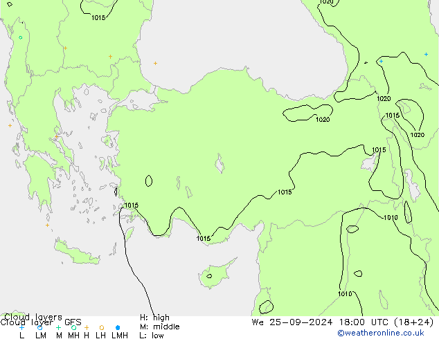 Cloud layer GFS Çar 25.09.2024 18 UTC