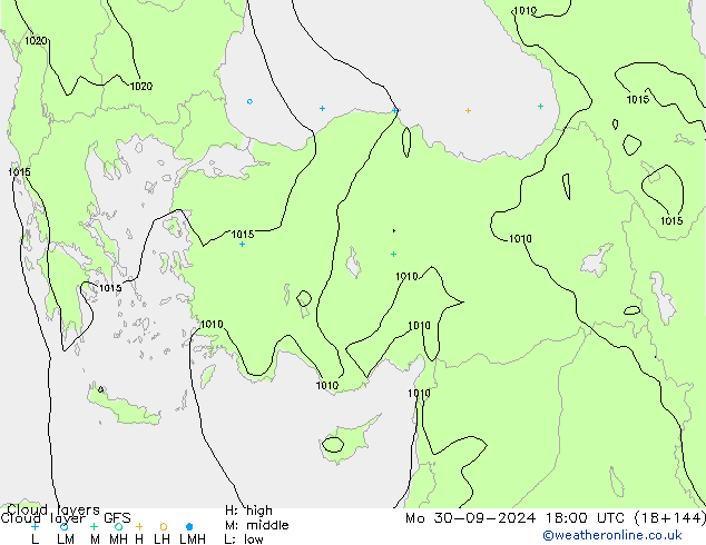 Cloud layer GFS lun 30.09.2024 18 UTC