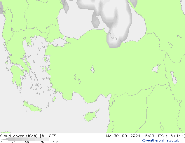 Cloud cover (high) GFS Mo 30.09.2024 18 UTC