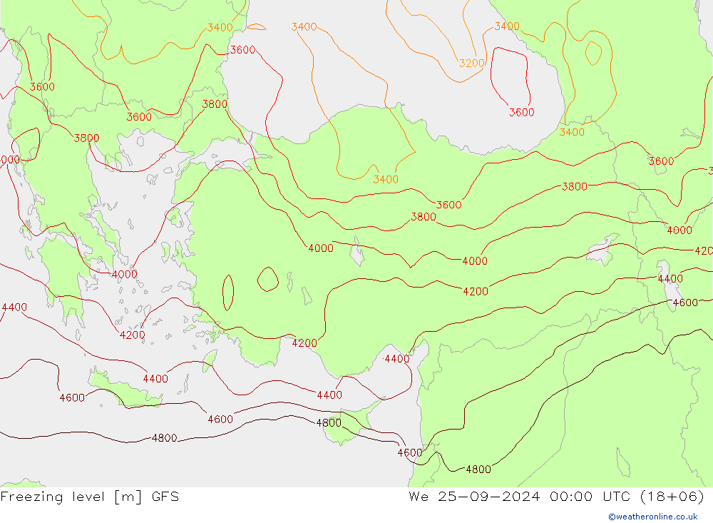 Freezing level GFS We 25.09.2024 00 UTC