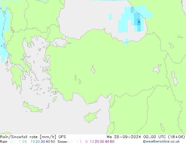 Rain/Snowfall rate GFS ср 25.09.2024 00 UTC