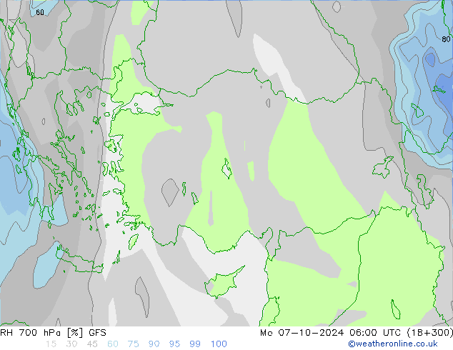 RH 700 hPa GFS Mo 07.10.2024 06 UTC