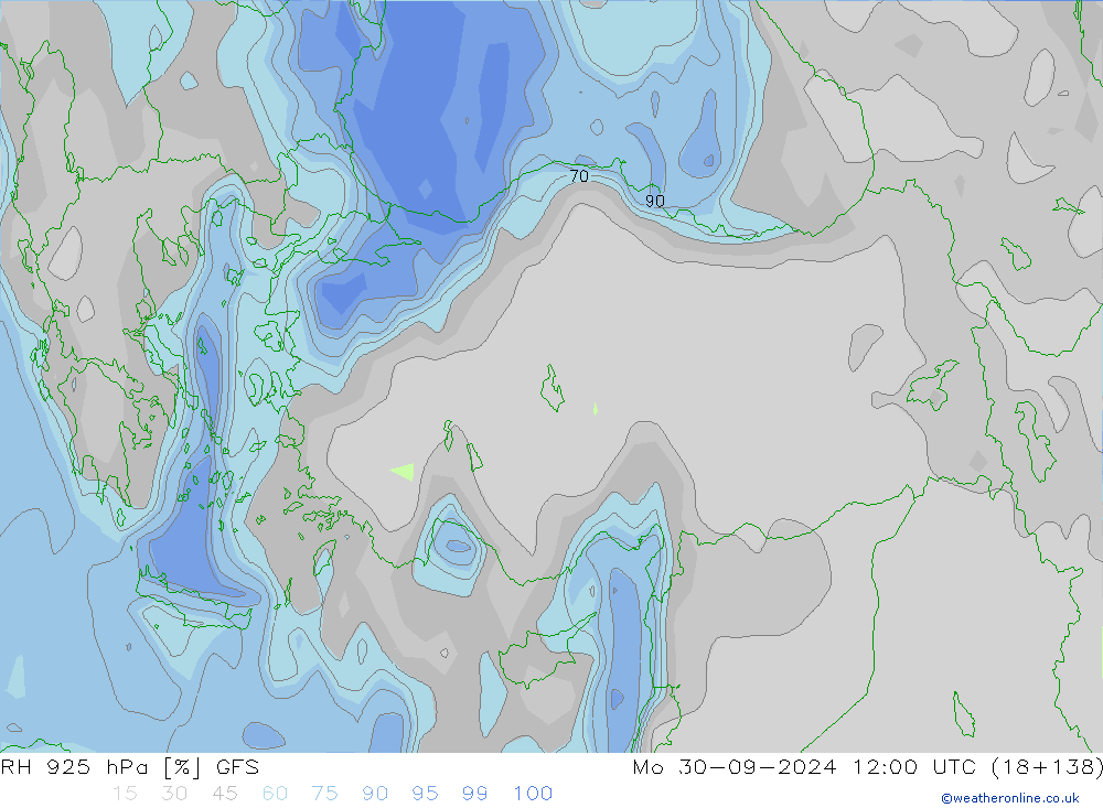 RH 925 hPa GFS Mo 30.09.2024 12 UTC