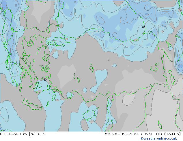 Humidité rel. 0-300 m GFS mer 25.09.2024 00 UTC