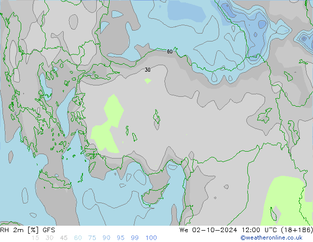 Humedad rel. 2m GFS mié 02.10.2024 12 UTC