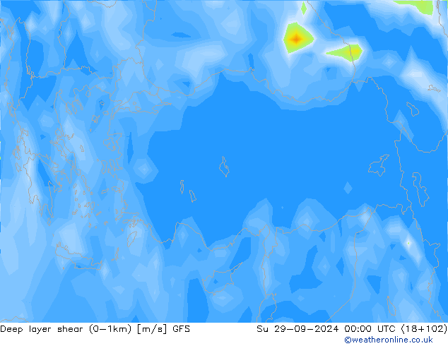 Deep layer shear (0-1km) GFS Su 29.09.2024 00 UTC