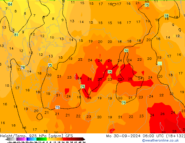 Height/Temp. 925 hPa GFS  30.09.2024 06 UTC