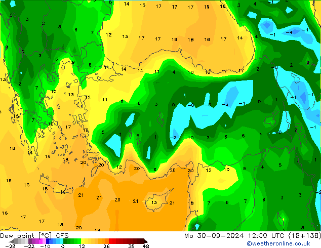 Dew point GFS Mo 30.09.2024 12 UTC