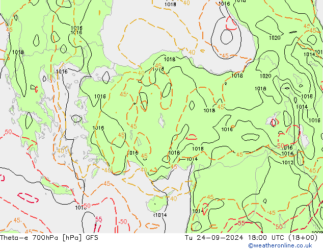 Theta-e 700hPa GFS Ter 24.09.2024 18 UTC