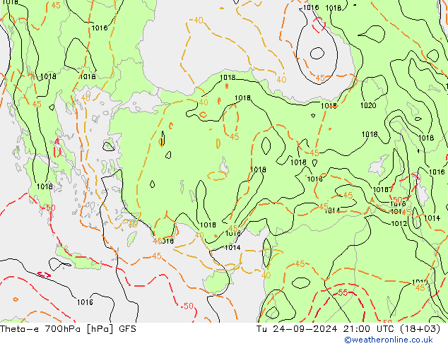 Theta-e 700hPa GFS mar 24.09.2024 21 UTC