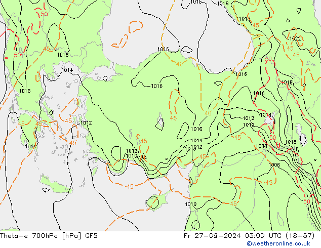 Theta-e 700hPa GFS  27.09.2024 03 UTC