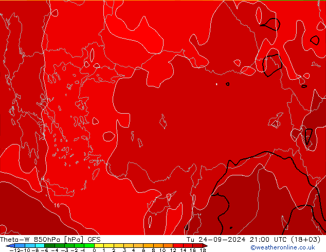 Theta-W 850гПа GFS вт 24.09.2024 21 UTC