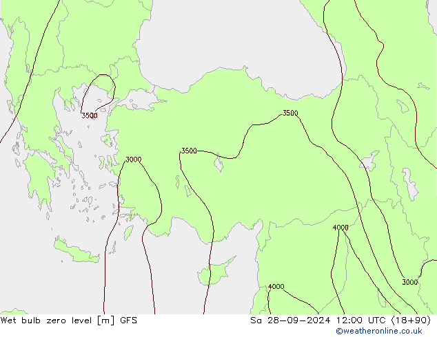 Wet bulb zero level GFS Sa 28.09.2024 12 UTC