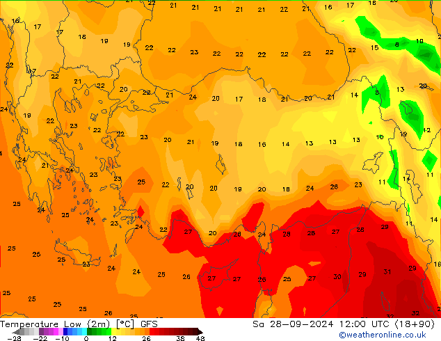 Tiefstwerte (2m) GFS Sa 28.09.2024 12 UTC