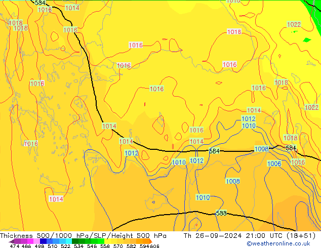 Thck 500-1000hPa GFS Th 26.09.2024 21 UTC