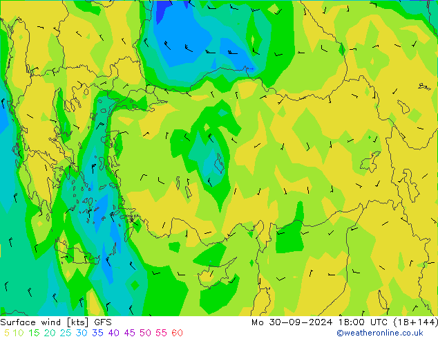 Surface wind GFS Mo 30.09.2024 18 UTC