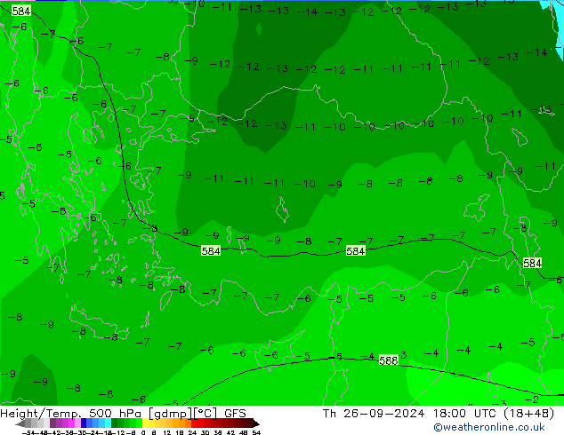 Z500/Rain (+SLP)/Z850 GFS czw. 26.09.2024 18 UTC